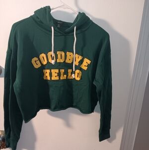 Green Cropped Hoodie with Yellow Text